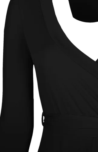 Vista 4 de Bon Rosy maxi vestido ceñido de mangas 34 y escote en V, liso, para mujer.