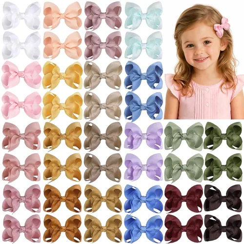 Vista 13 de 20 PIEZAS Lazos para el Cabello de 3 Pulgadas para Niñas Cinta de Grogrén Accesorios para el Cabello de Niñas Pequeñas con Pinzas de Cocodrilo