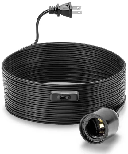 Vista 12 de Cable de luz colgante de extensión de 12 pies con portalámparas, cable de luz colgante con base E26, interruptor de encendido/apagado, enchufe Negro