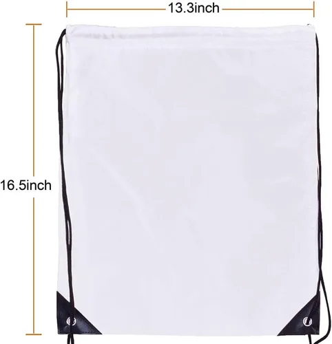 Vista 2 de Mochila con cordón a granel Draw String Bags Cinch Bolsa de poliéster para deporte de gimnasio, Blanco