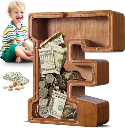 Vista 73 de SummiDate Alcancía de madera de letra para niños y niñas, Alfabeto, personalizada, regalo de cumpleaños y pascua para niños (A)
