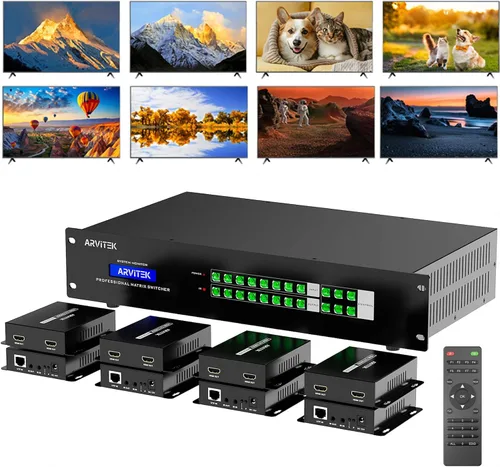 Vista 8 de Matriz extensor HDMI 4K 4 en 8 salidas con interfaz gráfica de usuario web, divisor de matriz/conmutador HDMI 4K a 60Hz sobre CAT6/7 cable