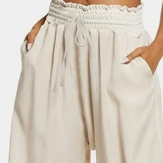 Vista 5 de Womens Wide Leg Pants High Waisted Casual Flowy Fall Loose Comfy Trousers Elastic Drawstring Waist with Pockets
