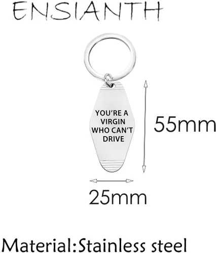 Vista 2 de ENSIANTH Llavero de hotel inspirado en llavero sin pistas You're a Virgin Who Can't Drive Motel Key Tag
