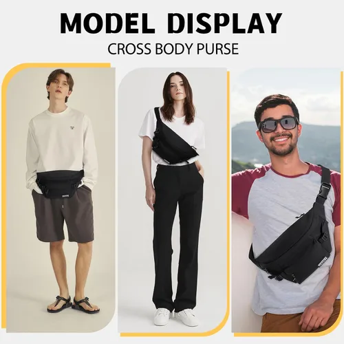 Vista 2 de Riñoneras para hombres y mujeres, bolsa de cintura cruzada delgada, bolsa antirrobo para viajar y entrenar (Negro-02, S)
