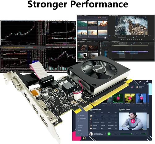 Vista 10 de QTHREE GeForce GT 730 - Tarjeta gráfica de perfil bajo de 4 GB, DDR3,64 bits, 2X HDMI, DP, VGA, tarjeta de video de factor de forma pequeño para PC