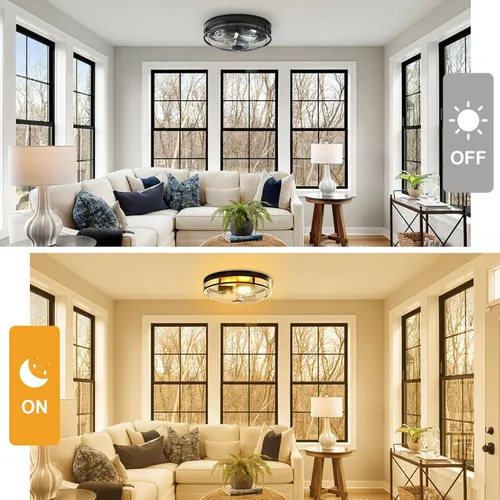 Vista 4 de Luz de techo de montaje empotrado Luminzone con pantalla de vidrio transparente, 2 luces, iluminación de estilo granja para interior y exterior