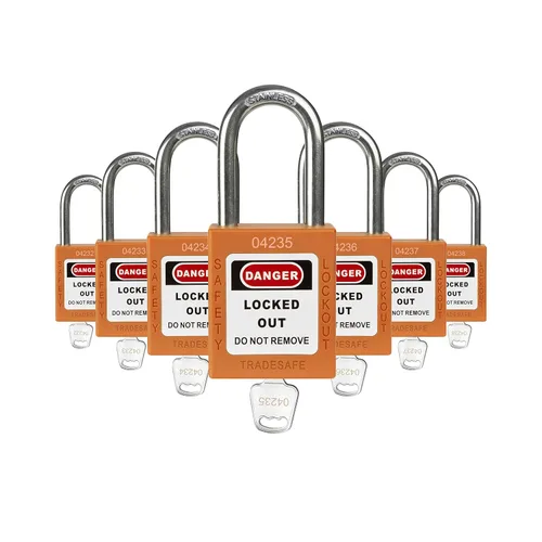 Vista 24 de TRADESAFE Juego de cerraduras de bloqueo - 7 cerraduras de loto rojas, cerraduras de bloqueo con llave diferente, 1 llave por cerradura, candados