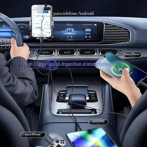 Vista 5 de Adaptador De Carga Súper Rápida USB C Para Coche Y Teléfono 6 En 1 Con Pantalla De Voltaje 250W Carga USB De Encendedor De Cigarrillos De Múltiples