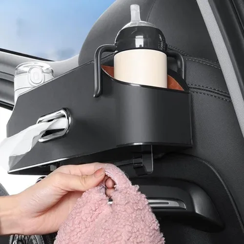 Vista 2 de Caja de almacenamiento multifuncional para vehículos, organizador de asiento trasero de automóvil, portavasos para rellenar huecos, caja de pañuelos