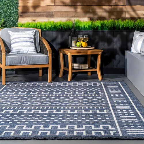 Vista 9 de nuLOOM Alfombra tribal Cora para exteriores, 4x6, azul