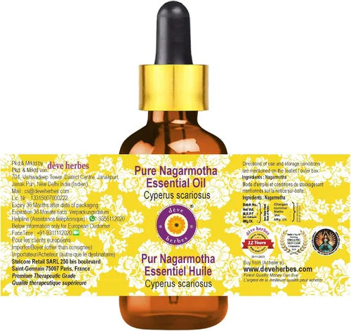 Vista 2 de Deve Herbes - Aceite esencial puro de nagarmotha con cuentagotas de vidrio, 0.2 fl oz (0.16 oz)
