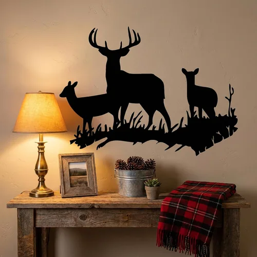 Vista 3 de Picniva Buck Deer Doe - Vinilo decorativo para pared, decoración de cabaña rústica inspiradora y citas, arte de pared extraíble para interiores