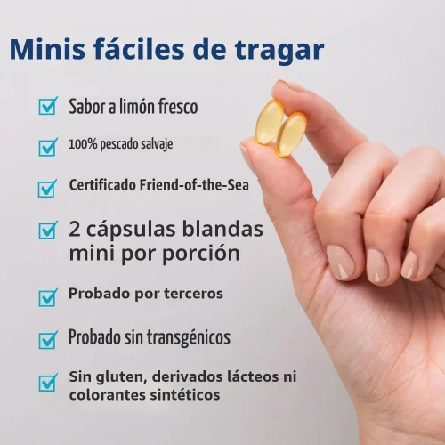 Vista 4 de Nordic Naturals Ultimate Omega Mini D3, sabor a limón, 60 mini geles suaves, 1120 mg de omega-3 + 1000 UI de vitamina D3, EPA y DHA, promueve