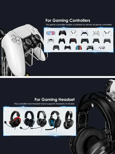 Vista 4 de OAPRIRE Headset and Controller Stand, Space-Saving 2 Tier Game Controller Holder, Acrylic Controller and Headset Stand for Desktop, Universal Design