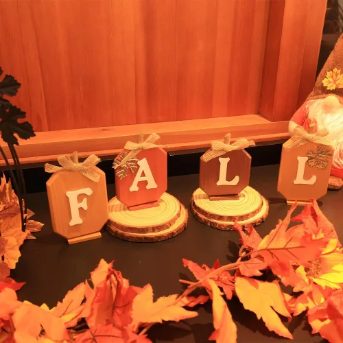 Vista 8 de Decoraciones de otoño para el hogar, letrero de madera de calabaza con letras de otoño para decoración de otoño, juego de bloques de madera