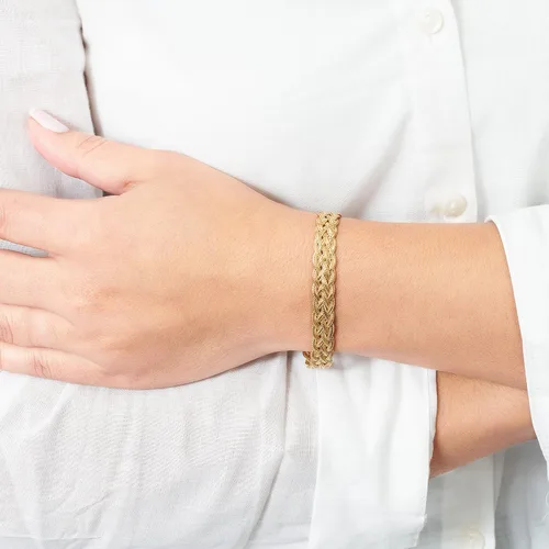Vista 2 de Barzel Pulsera de malla trenzada de espiga chapada en oro de 18 quilates, fabricada en Brasil, Latón, Sin gemas.