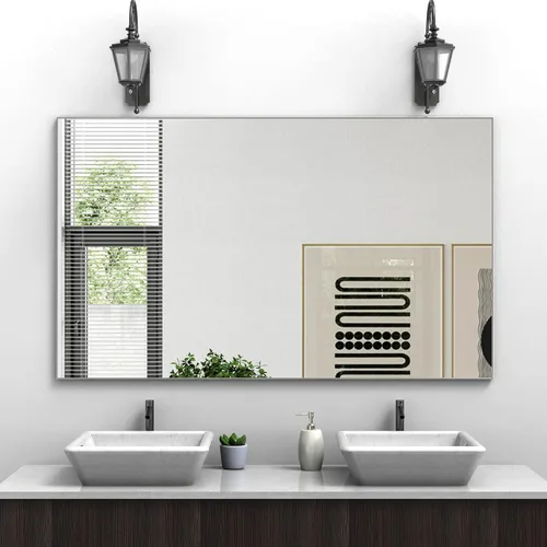 Vista 15 de Espejo de pared con estante para baño, 28 x 18 pulgadas, marco negro, espejos de pared para colgar horizontal o vertical, espejos modernos de pared