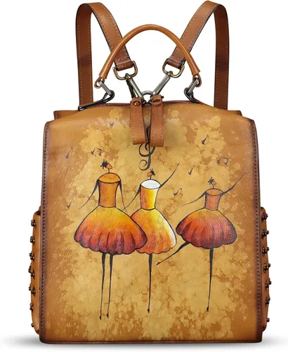 Vista 2 de Bolso cruzado de cuero genuino para mujer, bolso cruzado pintado a mano, bolso cruzado con asa superior, mochila convertible hecha a mano