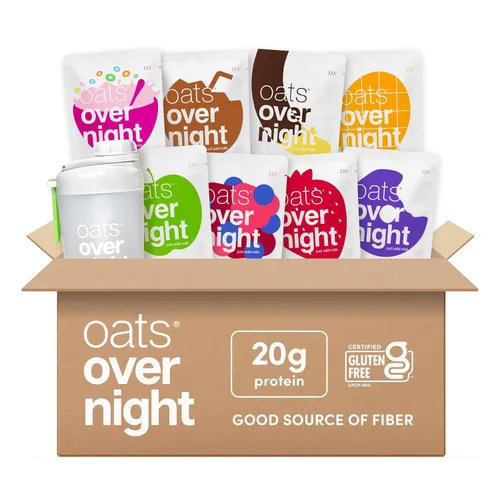 Vista 9 de Oats Overnight Paquete de variedad de frutas - Batido proteico de desayuno alto en proteínas y fibra - Avena sin gluten, sin OGM alto en proteínas