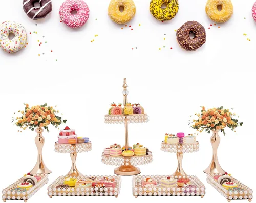 Vista 6 de Soporte para tartas, juego de exhibición de mesa de postres, paquete de 9 soportes de cristal para cupcakes con múltiples estilos de combinación
