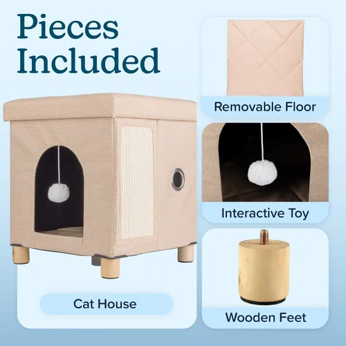 Vista 6 de PETMAKER Reposapiés otomano de casa para gatos para interiores, beige, 15 x