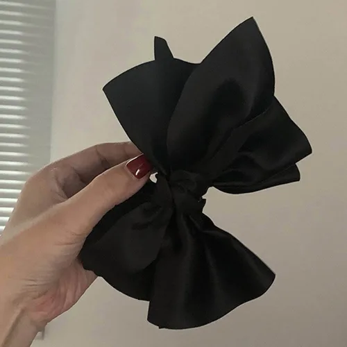 Vista 4 de Jumwrit Pinza para el cabello, pinza de pelo con lazo grande, sujeción fuerte, diseño francés, negro, accesorio de peinado de moda para mujeres