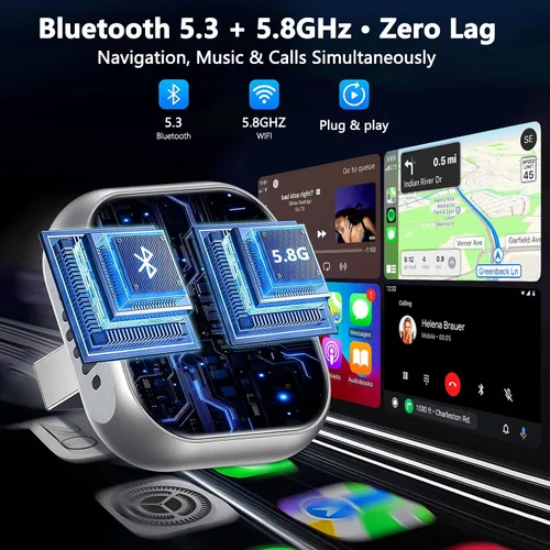 Vista 6 de Adaptador inalámbrico CarPlay actualizado 2025 para iPhone Ultra-Mini Metal, convertido con cable a inalámbrico, conexión estable rápida Bluetooth