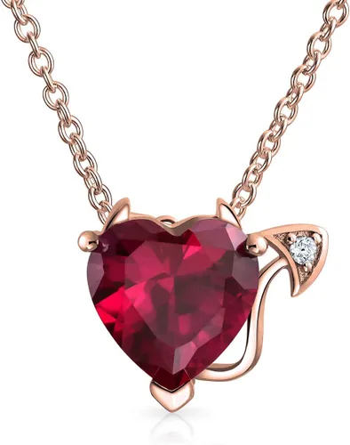 Vista 2 de Romantic Cubic Zirconia Red AAA CZ Infinity Sexy Devil Heart Necklace Stud Earring Pendant Jewelry Set For Women Teen Rose Gold Plated .925 Sterling