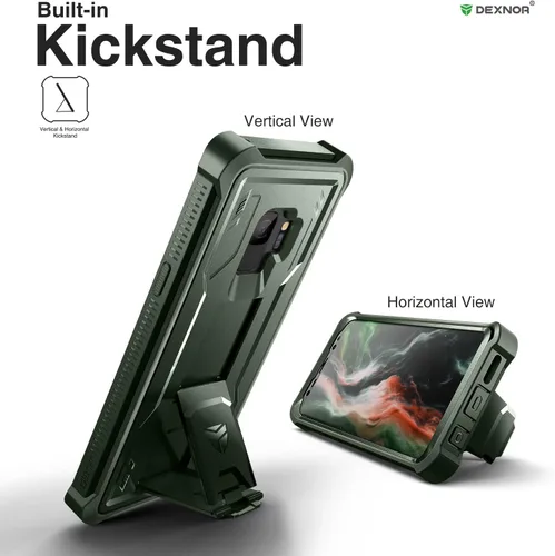 Vista 4 de Dexnor Funda para Samsung Galaxy S9, [Protector de pantalla y soporte integrados] Protección de grado militar resistente a prueba de golpes