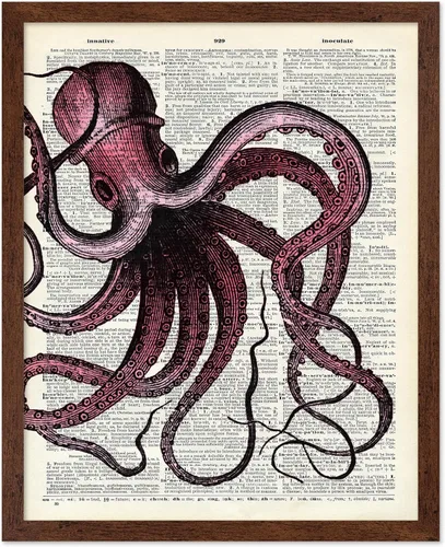Vista 20 de Poster Master Póster de pulpo para parejas, póster de diccionario, arte Kraken, regalo romántico para él, ella, amantes, decoración náutica
