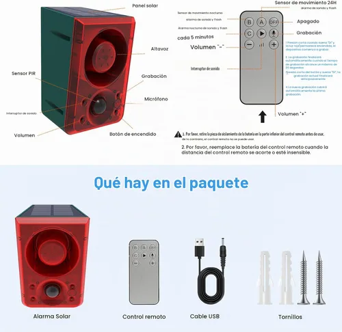 Vista 8 de ChunHee Sensor de movimiento al aire libre solar alarma perro ladrando Rojo-1paquete