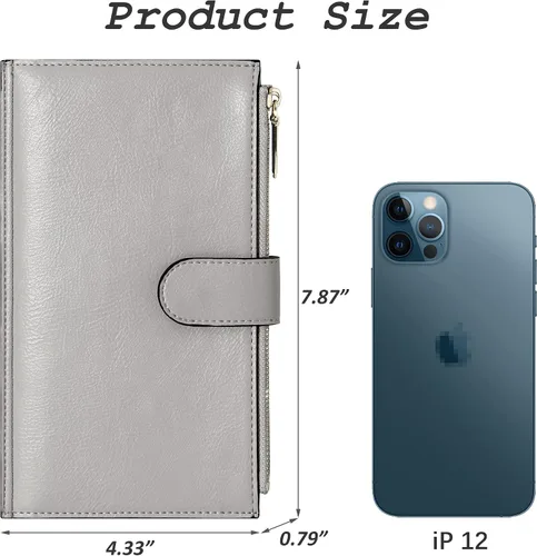 Vista 2 de ZRTARY Carteras para mujer con bloqueo RFID de cuero delgado y doble cartera organizadora de tarjetas con bolsillo con cremallera