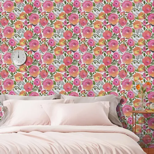 Vista 4 de WENMER Papel tapiz floral para despegar y pegar de 17.7 x 118 pulgadas, acuarela decorativa de flores rosas durazno, extraíble, para tocador