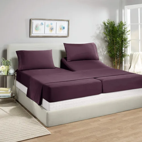 Vista 50 de Juego de sábanas de lujo Juego de cama de lujo, bolsillo extra profundo Juego de sábanas ajustable, sábana de arriba y 2 fundas de almohada, ropa