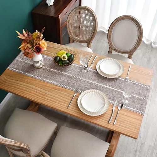 Vista 7 de Camino de mesa rústico de granja con rayas trenzadas, decoración de mesa bordada para cocina, sala de estar, comedor, vacaciones y fiesta, café, 13