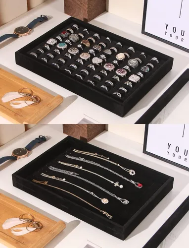Vista 5 de Organizador de 4 bandejas de joyería con tapa, caja de almacenamiento apilable para anillos, aretes, collares, pulseras, estuche organizador