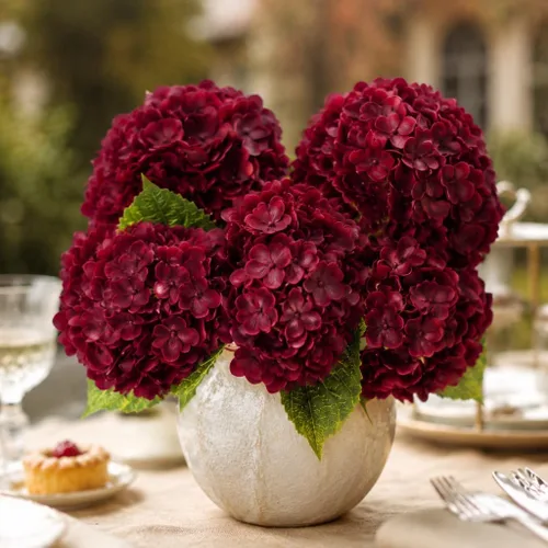 Vista 15 de Flores artificiales de hortensias de tacto real, 2 flores azules y 2 blancas de tacto real, flores de hortensias sintéticas de 21 pulgadas, flores