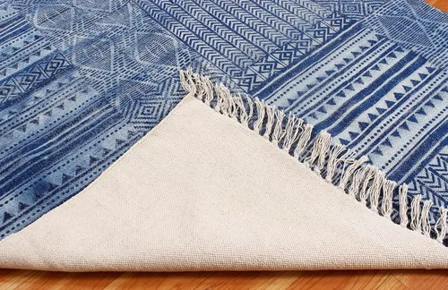 Vista 8 de Colección - Alfombra rectangular de 2 x 3 pies, color azul, de algodón, dhurrie, abstracta, Kilim para interiores y exteriores, alfombra de tejido