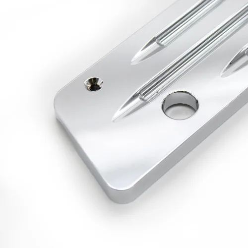 Vista 5 de Cubiertas de cierre de alforja de palanquilla de aluminio cromado con corte mecanizado CNC compatibles con modelos Touring H-D FLH FLT 1993-2013