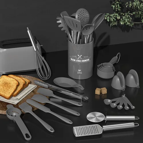 Vista 4 de Umite Chef Juego de utensilios de cocina de silicona, 43 espátulas de silicona con mango de acero inoxidable, antiadherente, resistente al calor