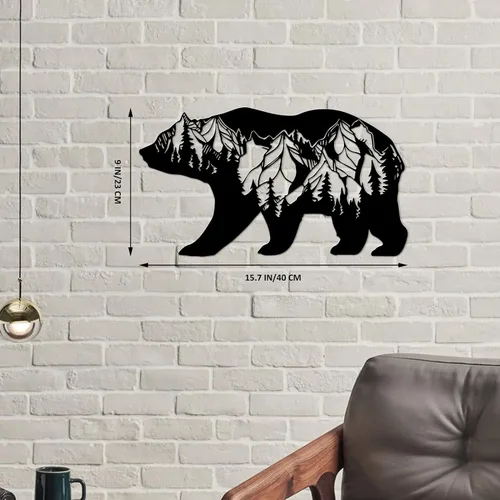 Vista 3 de Resama Arte de pared de oso de metal, animales del bosque, decoración rústica, decoración de desierto, adornos de montaña para sala de estar