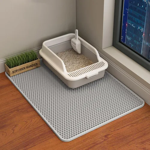 Vista 7 de HCY&WLD Tapete para arena de gatos, 45x26/35x24/30x22/24x18 pulgadas, tapete de doble capa para caja de arena de gatos, EVA antideslizante