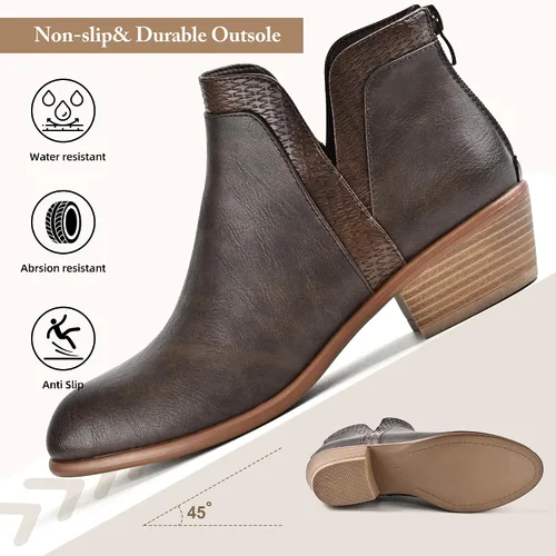 Vista 4 de SDONY Botines de tacón bajo para mujer, botines gruesos y elegantes con cremallera para mujer