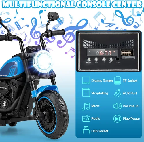 Vista 5 de Honey Joy Motocicleta de Montar, Motocicleta para Niños de 6 V con Luz LED, Música, Pedal de Pie, Adelante/Atrás, Arranque Suave, Motocicleta