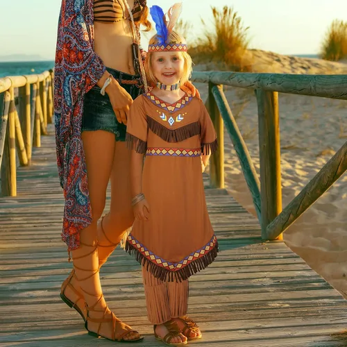Vista 7 de Disfraz nativo para niñas, vestido de princesa india para Halloween, cosplay