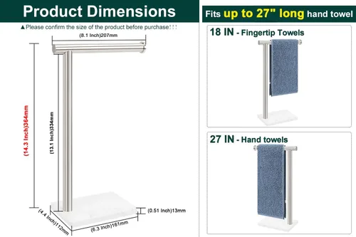Vista 2 de Toallero de Mano, Soporte de Toalla de Mano para Baño con Base de Mármol, Barra de Toallero de Mano en Forma de L de Acero Inoxidable 304