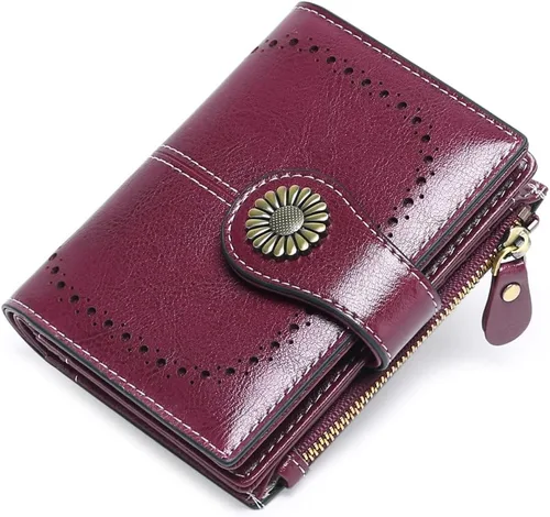Vista 2 de SENDEFN - Cartera de piel auténtica para mujer con protección RFID y caja de regalo Púrpura Moderno