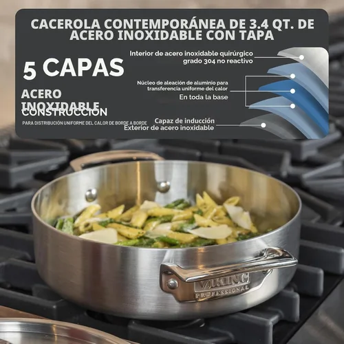 Vista 2 de Viking Culinary Professional - Sartén de acero inoxidable de 5 capas, 3.4 cuartos de galón, plata (4015-1034CS)
