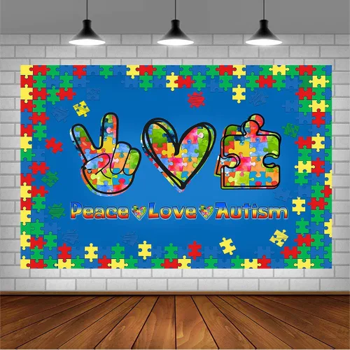 Vista 3 de AIBIIN Telón de fondo de cabina de fotos para concienciación sobre el autismo de 7 x 5 pies, apoyo inspirador para el autismo, decoración de abril